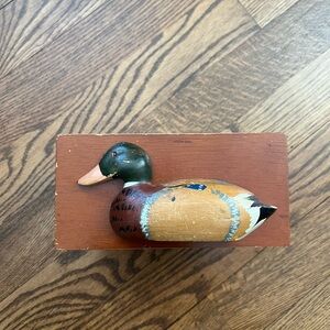 Vintage Davidson Uphoff Wooden Mallard Duck Decoy Box Container Hand Painted